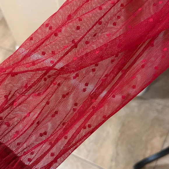 Elegant Red Wrap Top with Sheer Sleeves - Picture 2 of 3